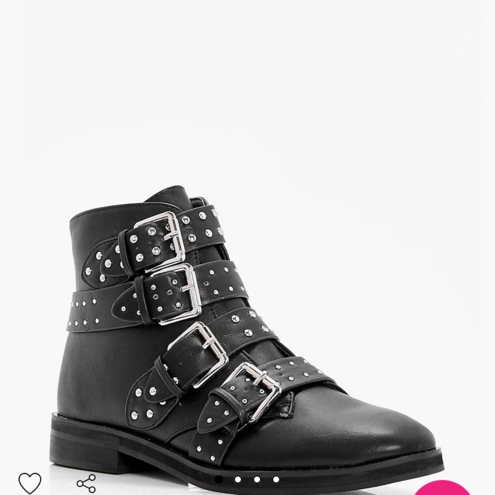Boohoo black buckle boots. Size 8. Brand new!